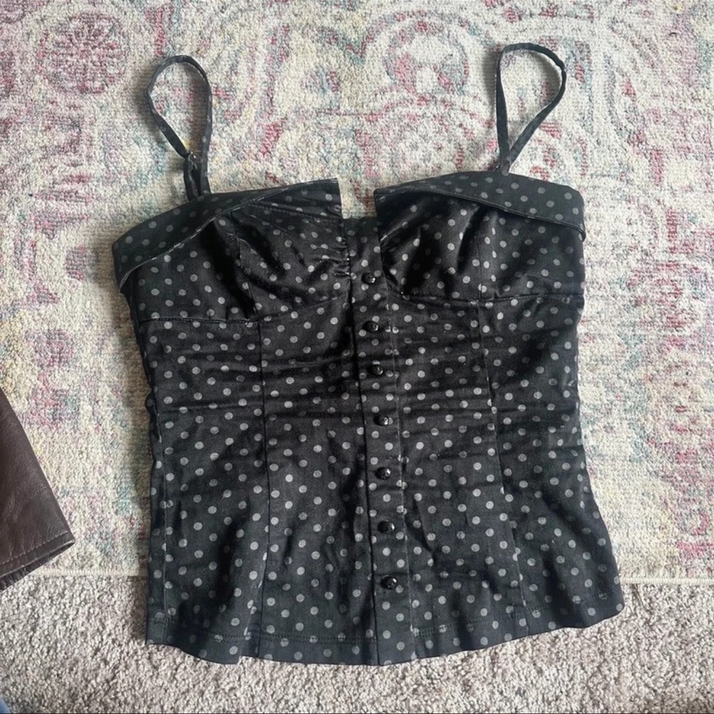 Maje Black Polka Dot Bustier Camisole with Gray Dots